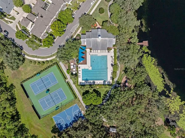 an aerial view of a house