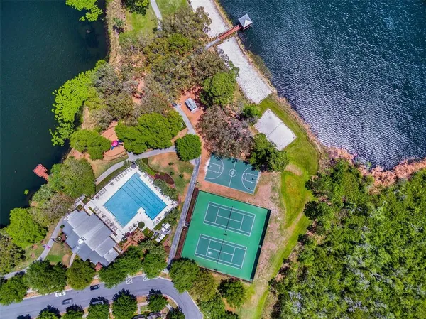 a bird view of building and yard