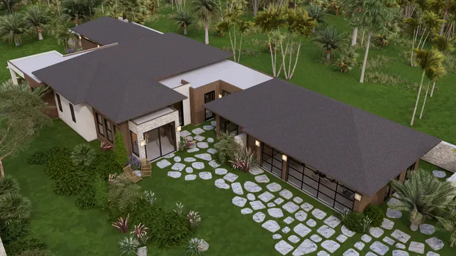 an aerial view of a house