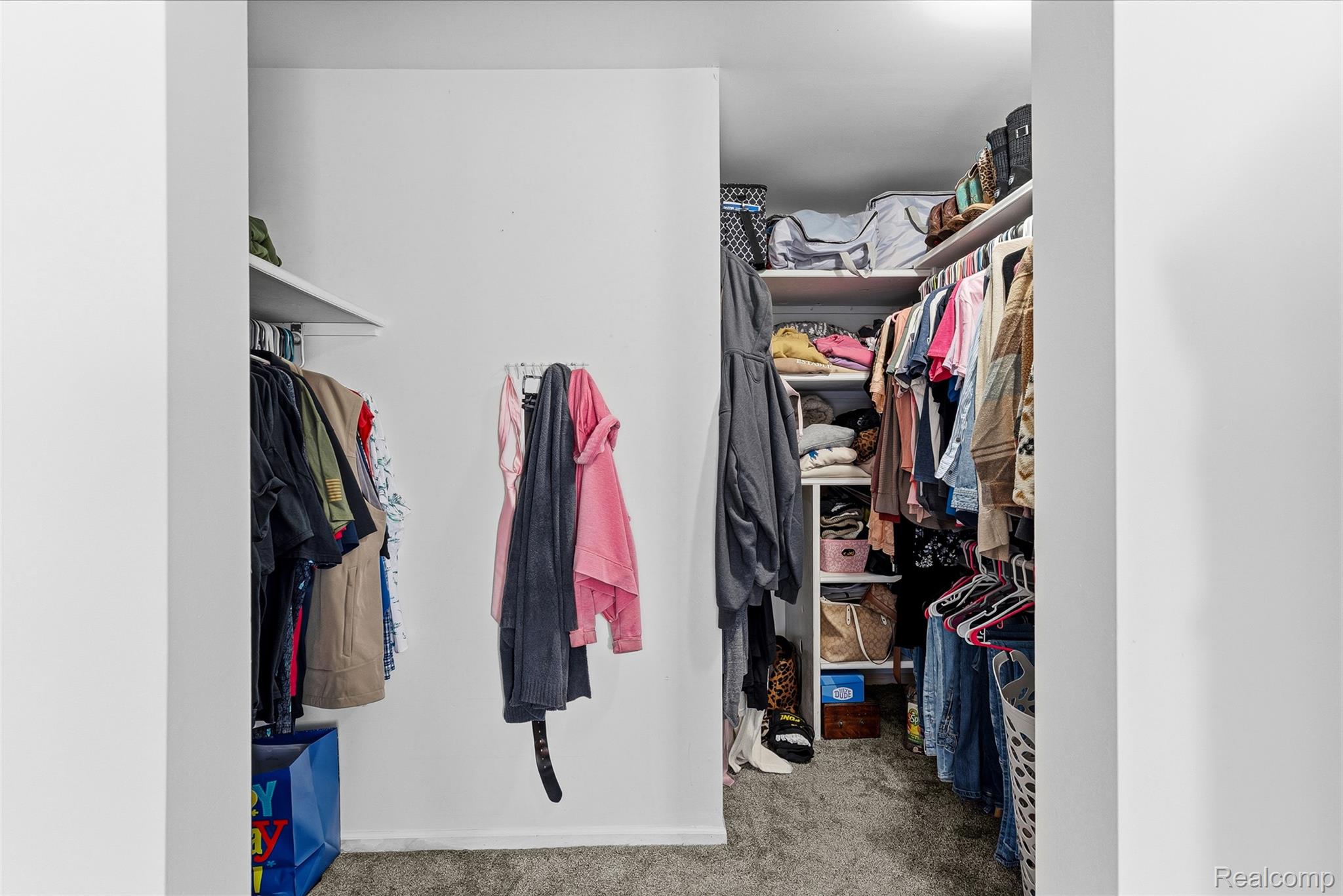 6699 Lansing Road Durand, MI 48429 - Photo 20 of 53 Walk-in closet featuring white shelving, multiple hanging rods, and grey carpeting