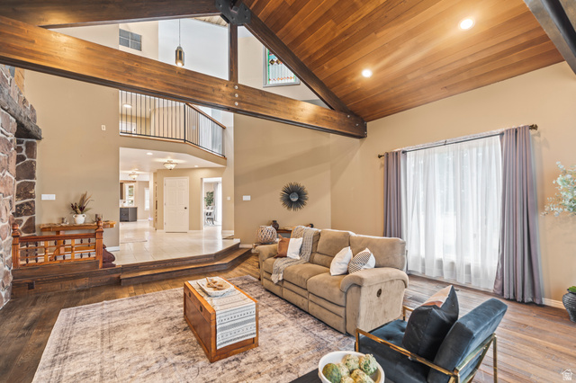 460 Omni Point Road Central Valley, UT 84754 - Photo 12 of 101 Vaulted wood-paneled ceiling with exposed beams