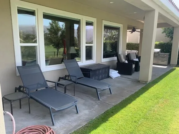 a outdoor living space with furniture