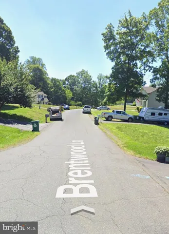 a view of a park with large trees