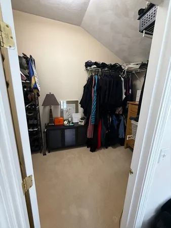 a view of walk in closet with clothes and shoes