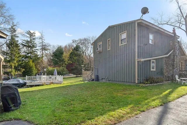 a view of a park with large trees
