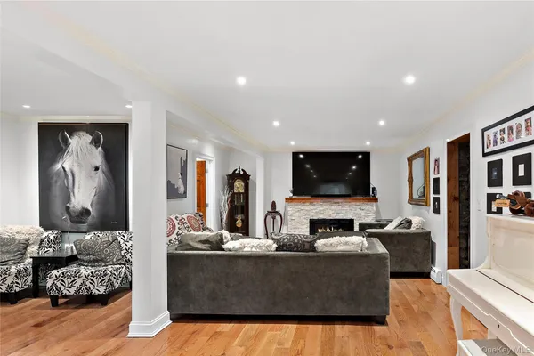 a living room with furniture and a couch