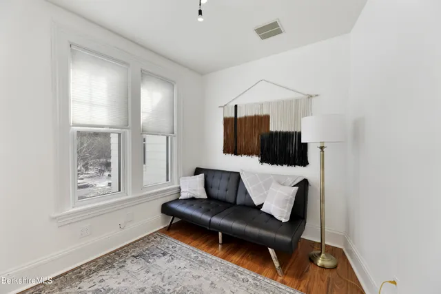 a living room with furniture and a rug