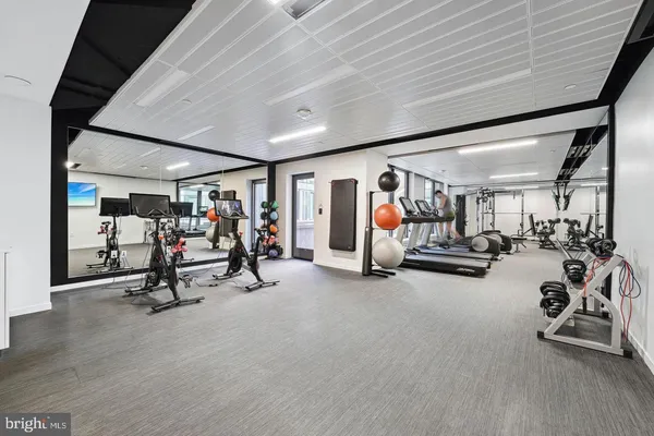 a view of a room with gym equipment