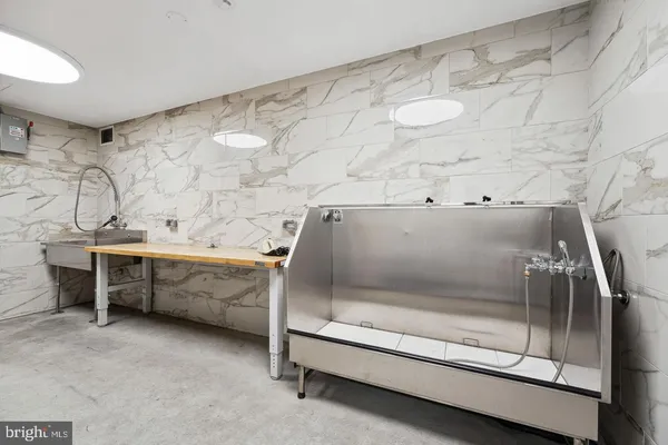 a bathroom with a sink and a shower