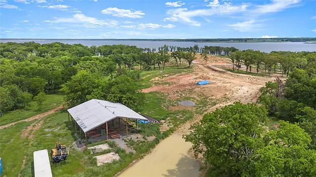 a view of a lake in middle of the town