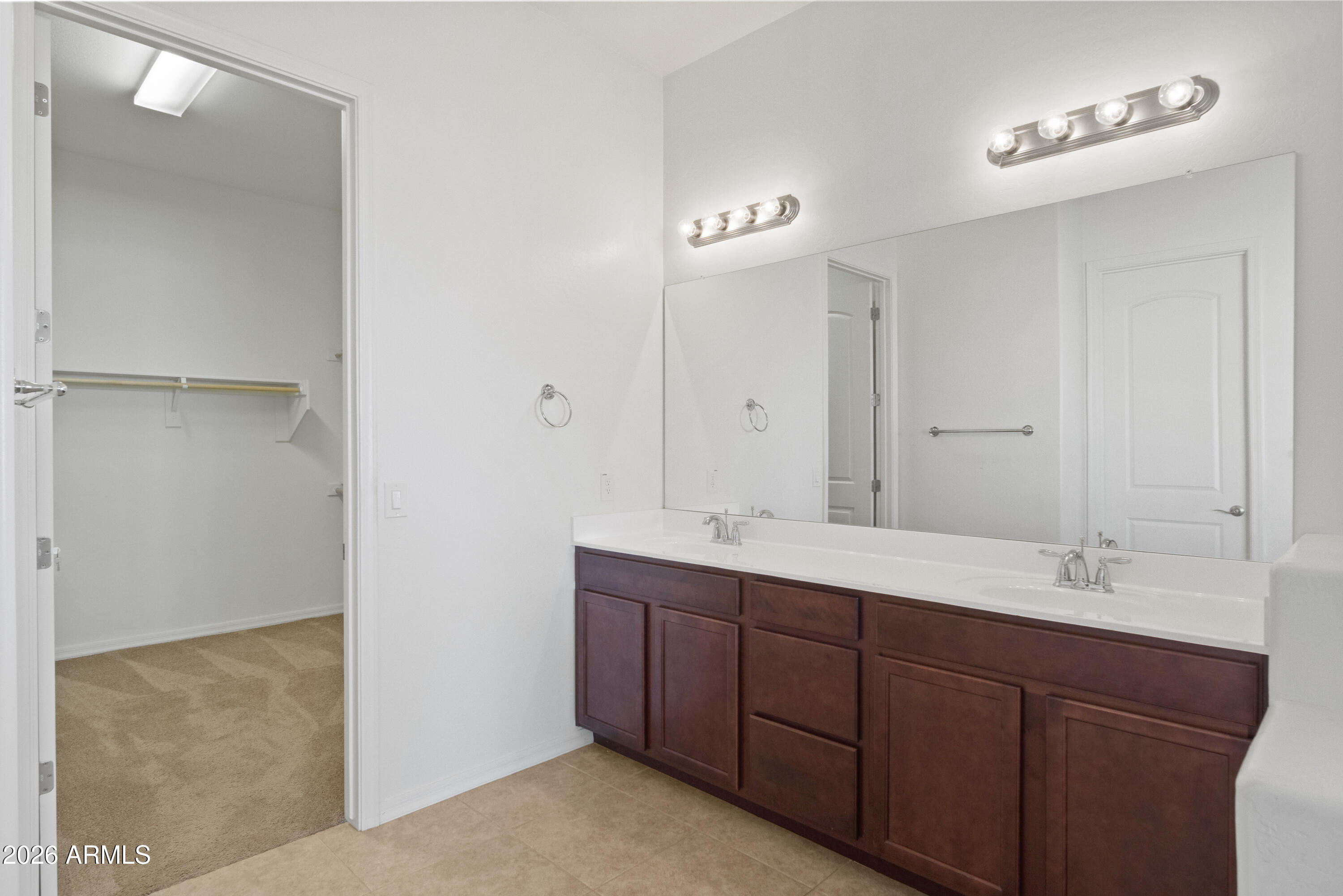 28621 North Bush Street Wittmann, AZ 85361 - Photo 33 of 41 a bathroom with a double vanity sink and mirror