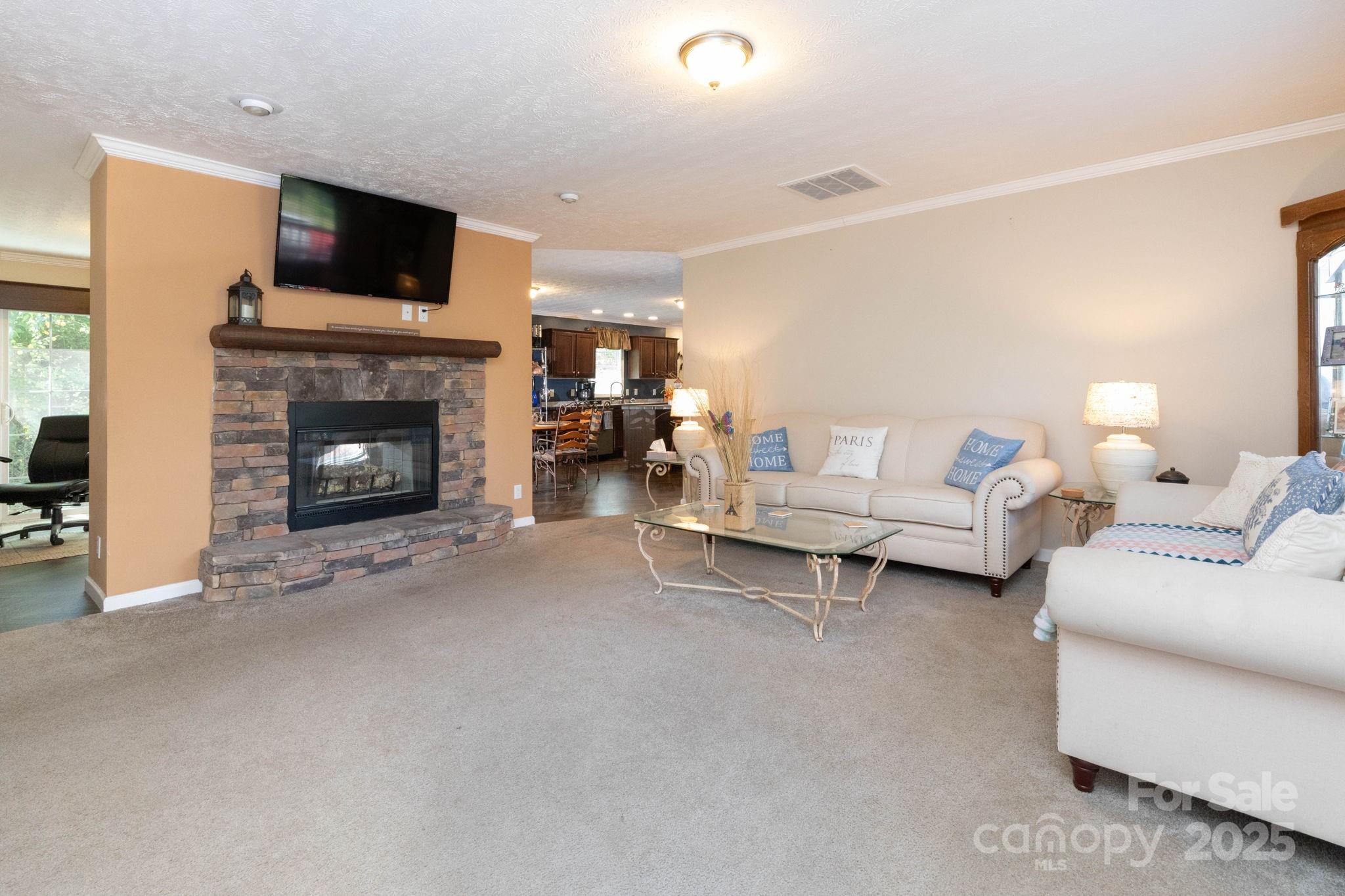 324 Lytle Cove Road Swannanoa, NC 28778 - Photo 7 of 27 a living room with furniture a fireplace and a flat screen tv