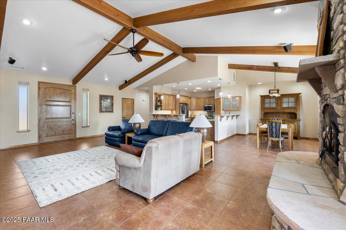 11055 Williamson Valley Ranch Road Prescott, AZ 86305 - Photo 4 of 37 Living Room with Wood Beamed Ceilings