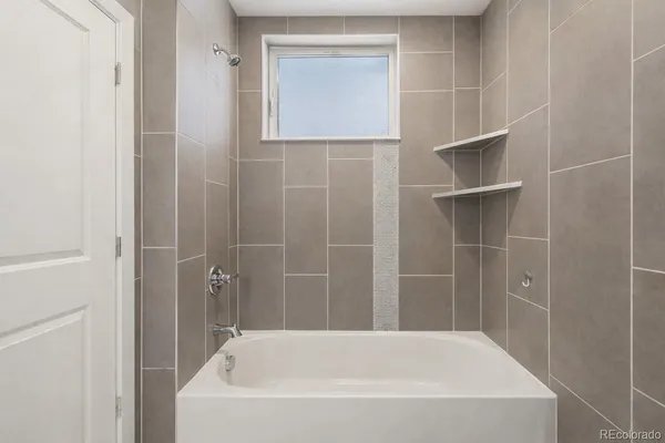 a bathroom with a bathtub