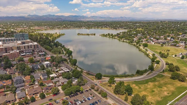 aerial view of a city with lake view