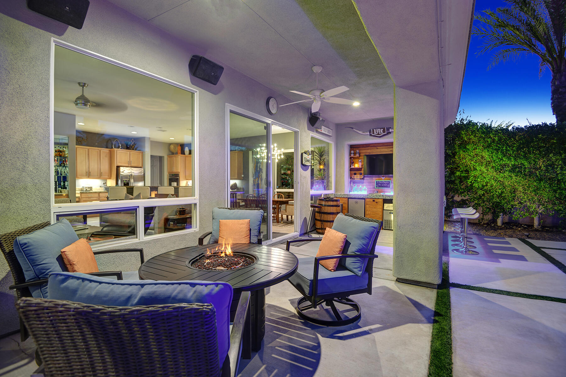 69792 Matisse Road Cathedral City, CA 92234 - Photo 66 of 71 BACK COVERED PATIO WITH FIRE PIT NIGHT R