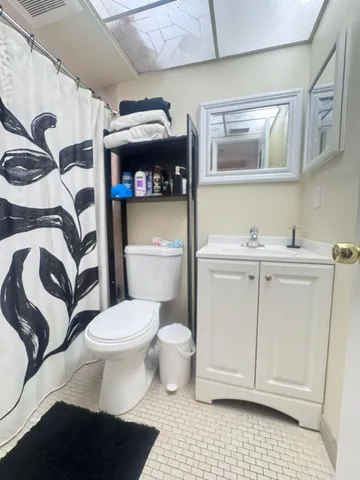a bathroom with a sink a toilet and a mirror