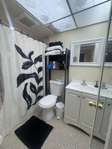 a bathroom with a toilet a sink and mirror