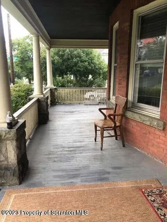 a building outdoor space with seating