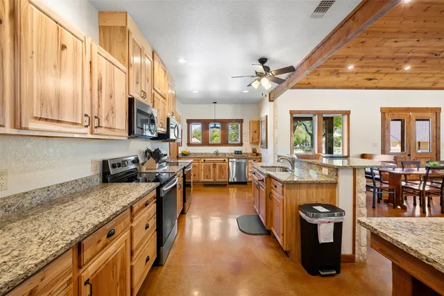 a kitchen with lots of counter top space