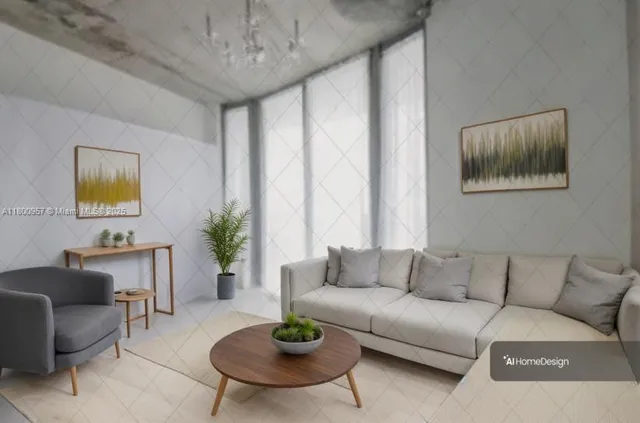 a living room with furniture and a table