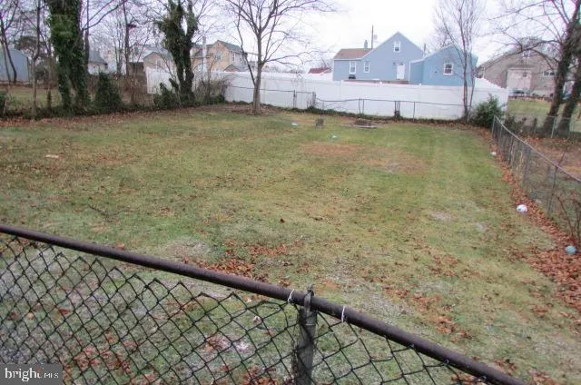 a view of a yard with a large tree