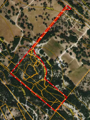 25723 Hamilton Pool Road Round Mountain, TX 78663 - Photo 9 of 32 Aerial map of property and surrounding area featuring property parcel outlined