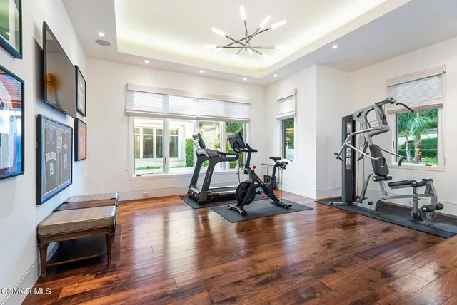 a view of a room with gym equipment