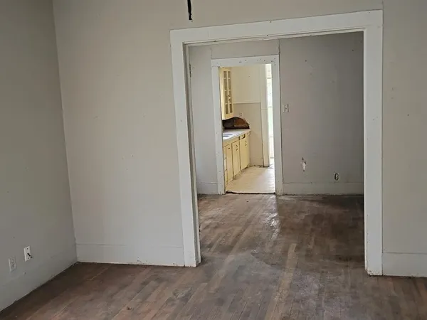 wooden floor and cabinet in a room