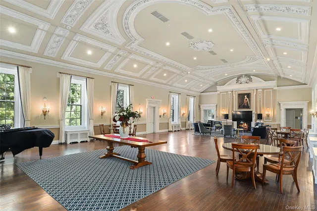 a view of a street with large trees