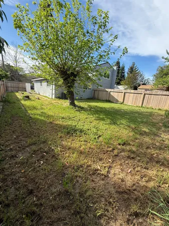 a view of a yard with a house