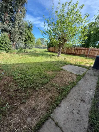 a view of a field with an trees