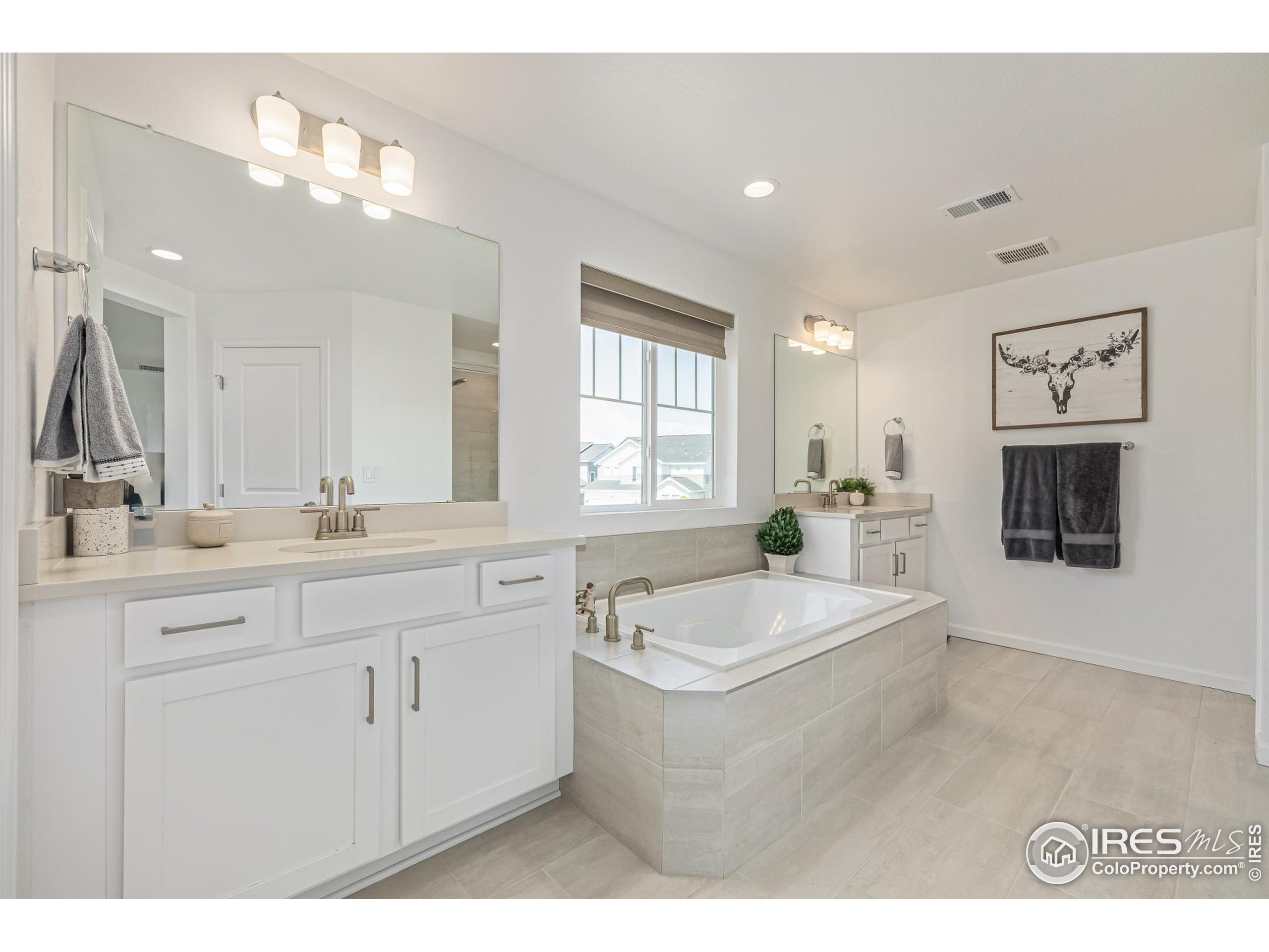 3624 Rucksack Court Castle Rock, CO 80108 - Photo 29 of 50 a spacious bathroom with a sink a mirror a bathtub and window