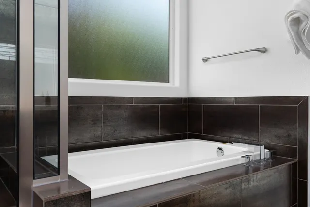 a bathroom with a bathtub