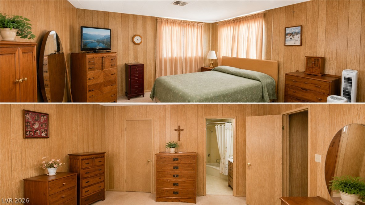 2764 Rainer Court Las Vegas, NV 89142 - Photo 5 of 13 This large primary bedroom offers a comfortable retreat with classic wood paneling throughout.
