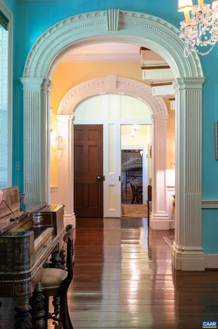 an aerial view of a house having swimming pool