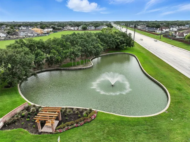 an aerial view of a swimming pool