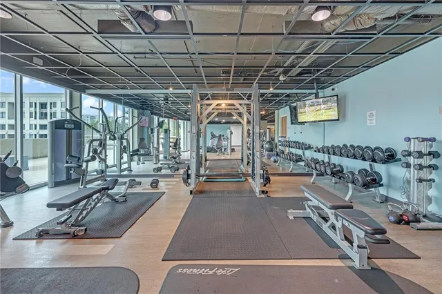 a view of a room with gym equipment