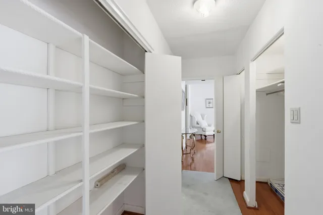 a view of an empty walk in closet