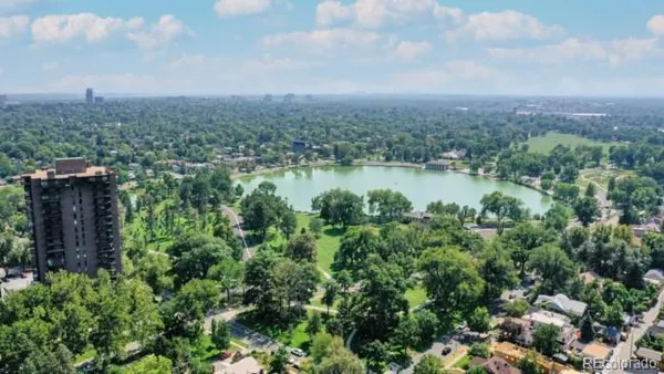 a view of a lake with a city