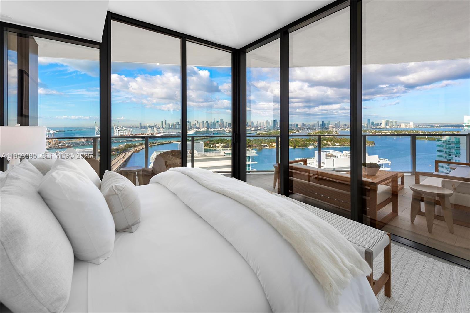500 Alton Road, Unit 2903 Miami Beach, FL 33139 - Photo 32 of 52 a bedroom with two large bed and a large window
