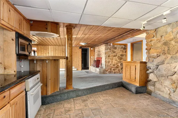 a view of a room with windows