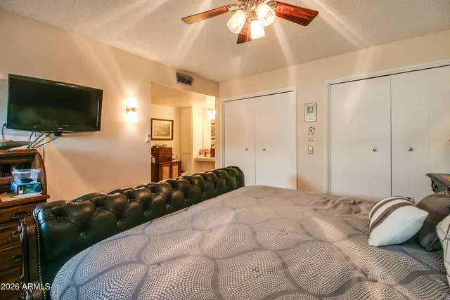 a view of a backyard with plants and a patio