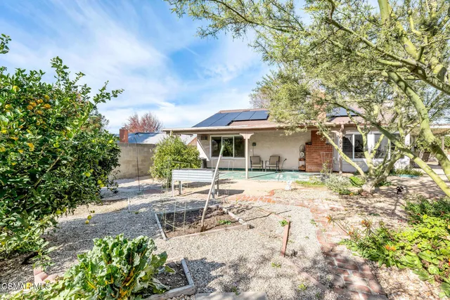 a view of a park with large trees