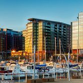 a front view of a building with glass windows