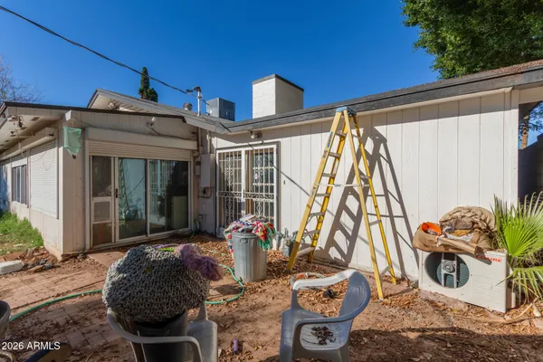a front view of a house with patio