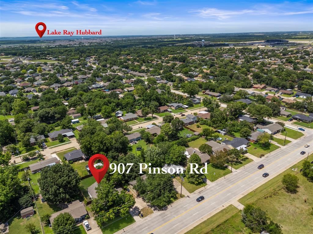 907 Pinson Road Forney, TX 75126 - Photo 32 of 35 Aerial depiction of a residential neighborhood featuring established trees
