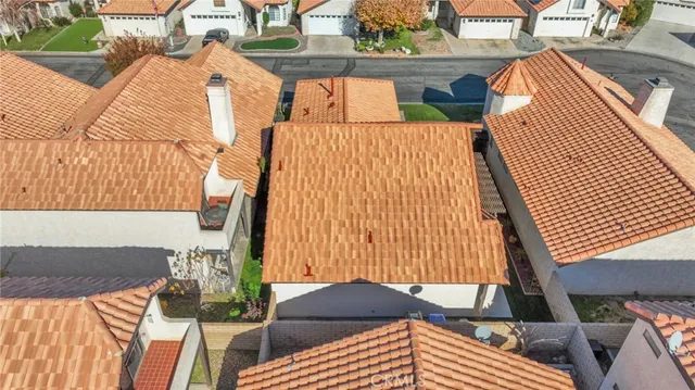 an outdoor space with seating area