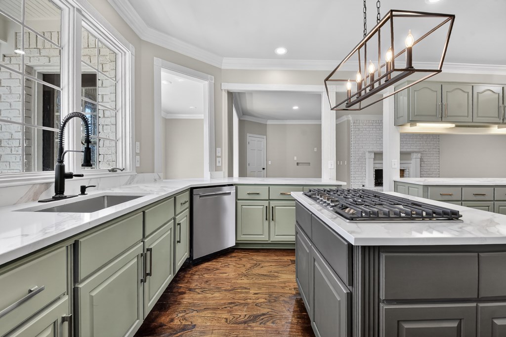 229 Crossroads Church Road Ellijay, GA 30540 - Photo 33 of 71 a kitchen with stainless steel appliances granite countertop a sink stove and cabinets