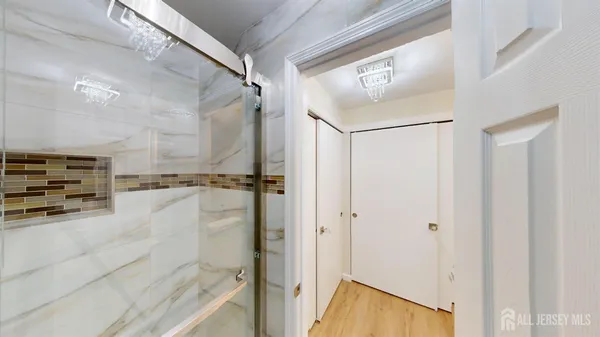 a bathroom with shower